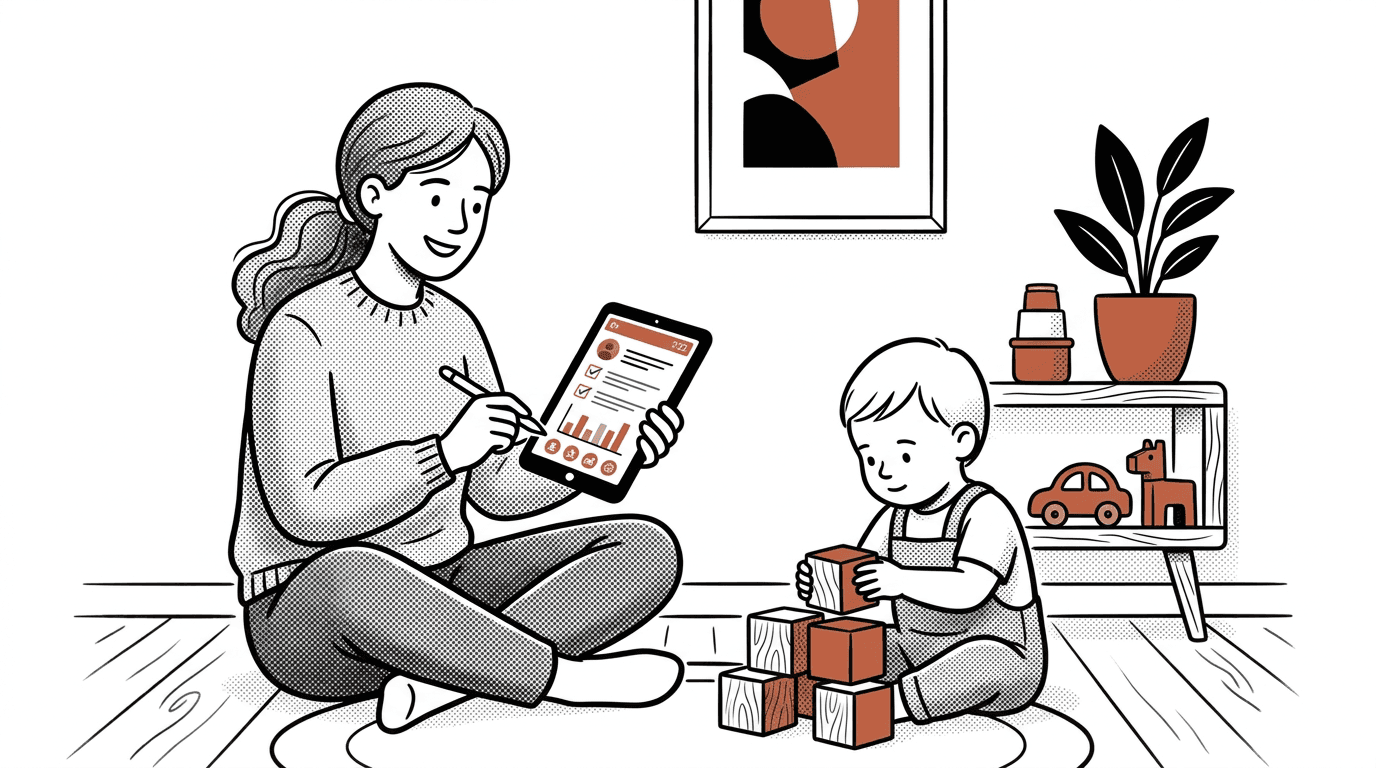 Early childhood educator observing a child building with blocks